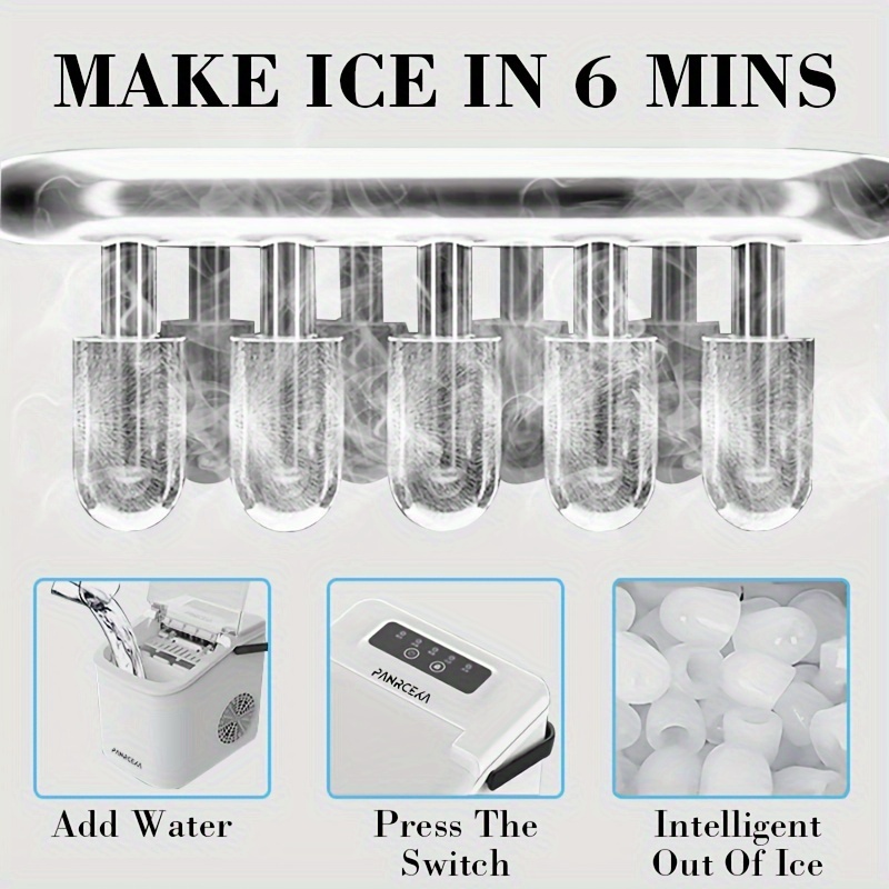 Ice Maker Portable Countertop Ice Maker 6Mins Fast Ice Making Machine 