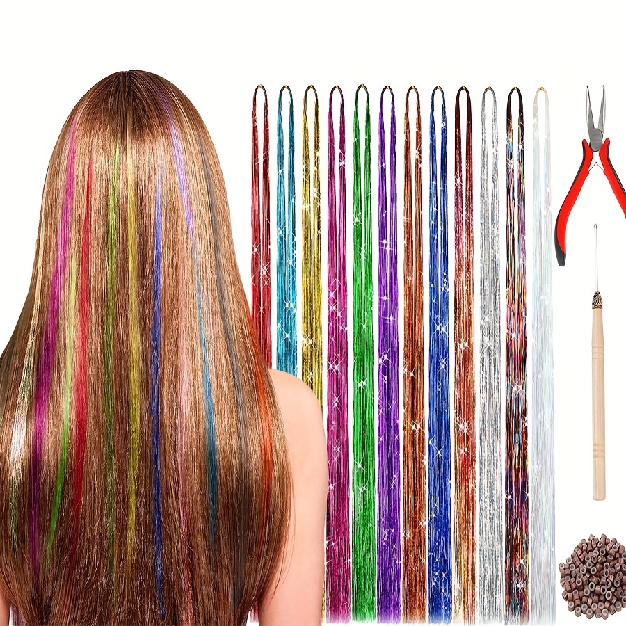 Hair Tinsel Kit Tools 1600 Strands Glitter Tinsel Hair - Temu