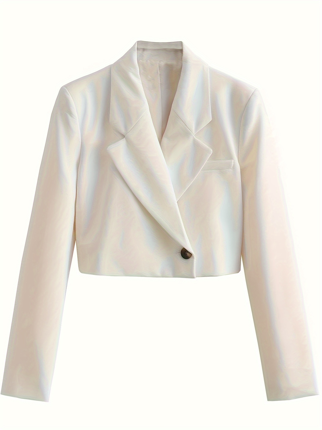  Lapel Neck Crop Solid Blazer for Women - Casual Button