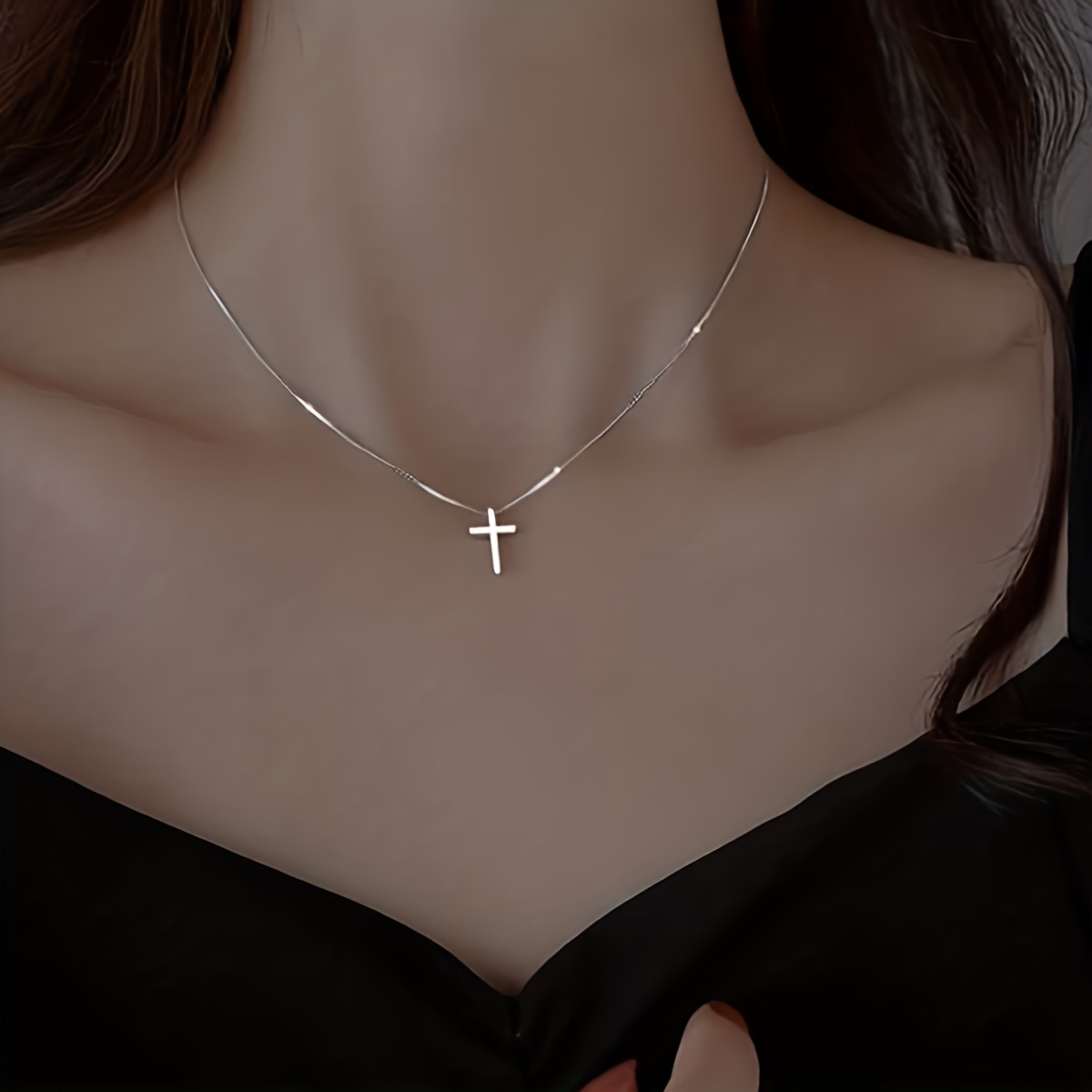 Women's Minimalist Tiny Cross Pendant Necklace, Gift for Her