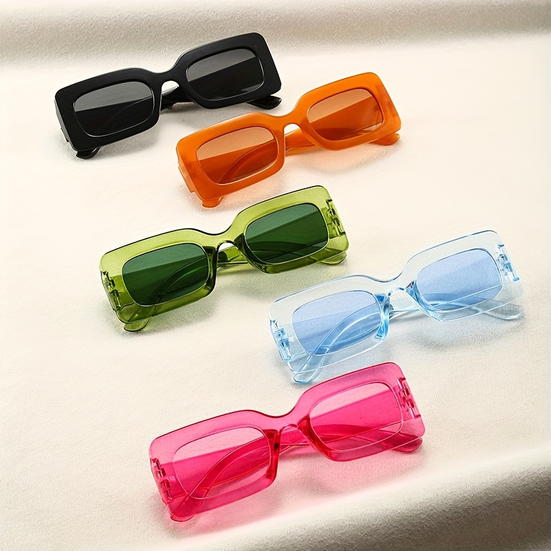 

5pcs Y2k Rectangle Sunglasses For Women Men Candy Color Dopamine Fashion Decorative Shades Props For Beach Party Fashion Glasses