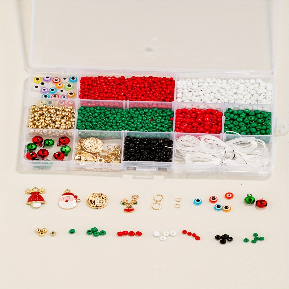 Diy Bracelet Set Christmas Theme Elements Glass Rice Beads - Temu