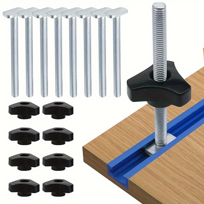 T-vis M8 poignée, 2 Pcs T-Track Boulons Boutons, Pince à rail en T pour  outil de travail du bois, Pince de maintien avec vis en T, Pince à rail en T,  pour