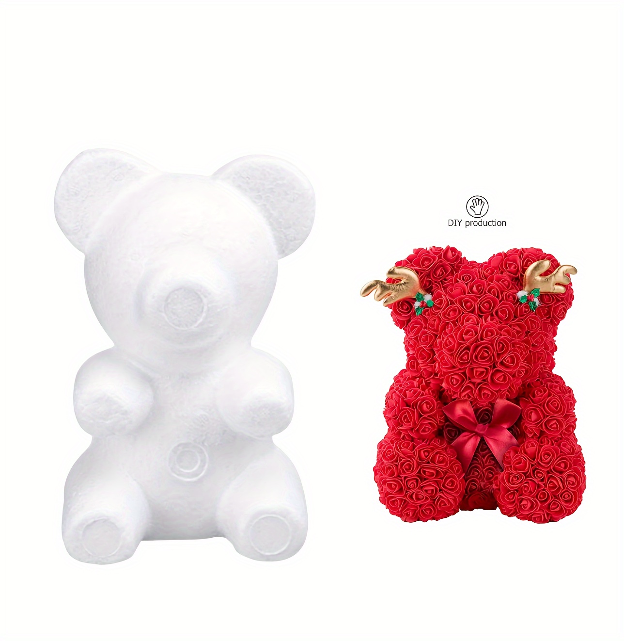 White Foam Bear Mold Flower Head Rose Bear Valentine's Day Gifts diy f