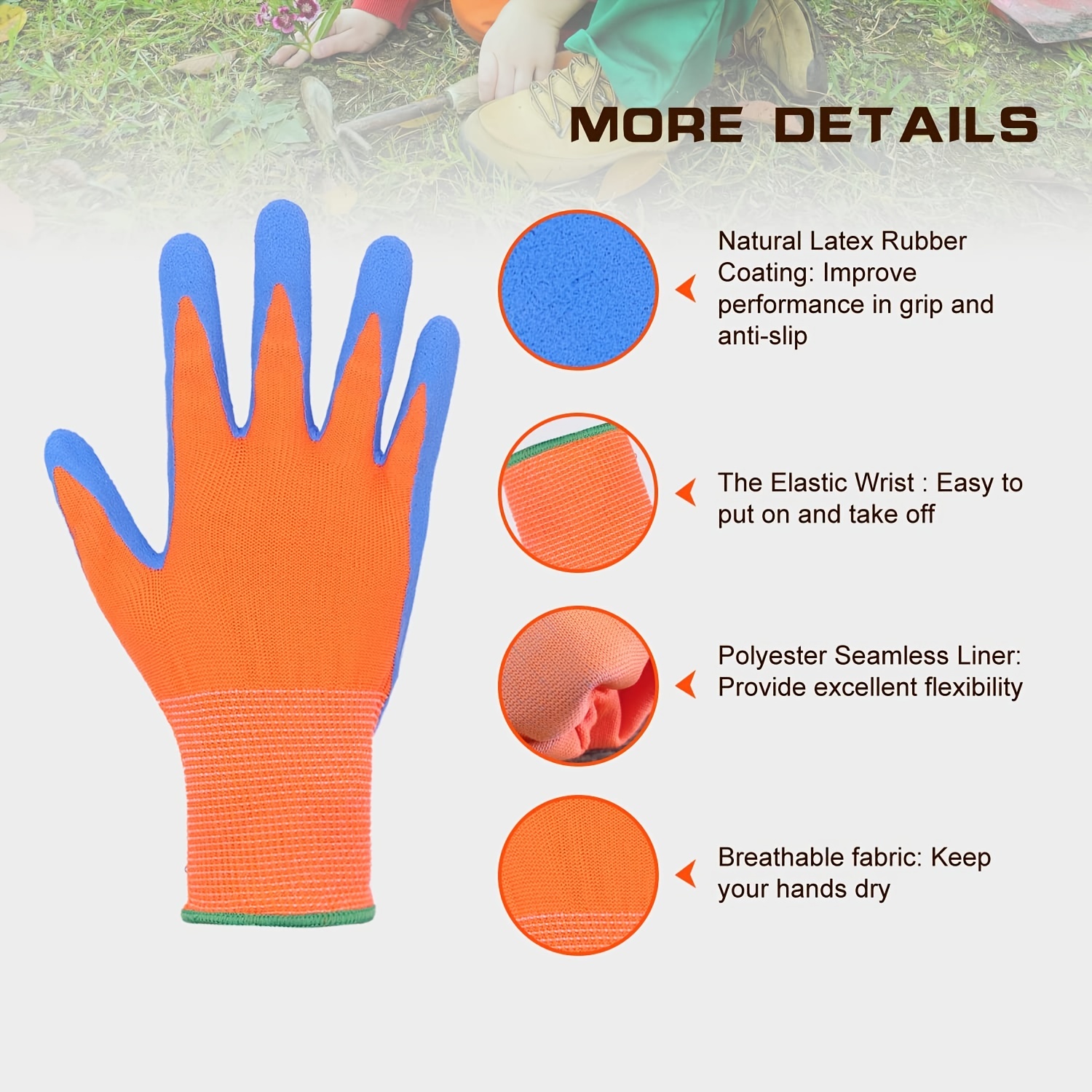 3 pares de guantes de jardinería para niños de 2 a 13 años guantes de  jardinería para niños con palma recubierta de goma para niñas y niños talla  3