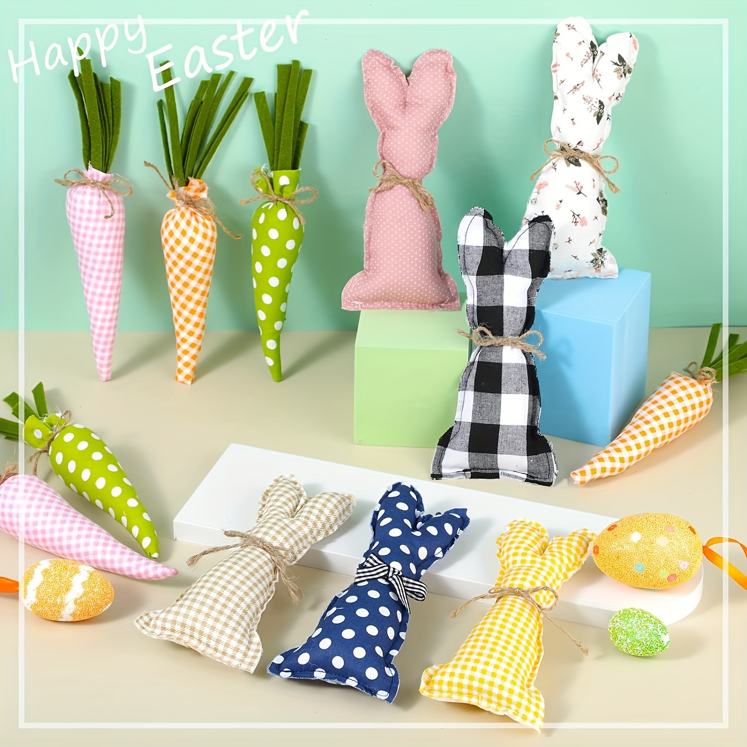 12pcs stuffed fabric bunnies easter table top rustic farmhouse decor plush carrot bunny decor rabbit decor tall vase filler decor for desk counter tiered tray wedding home exquisite soft craft