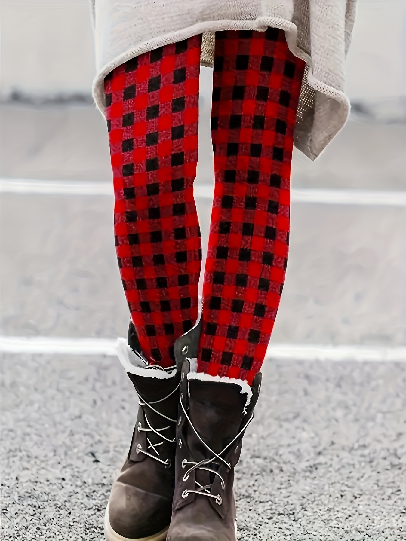 Women's Leggings Plaid Print Leggings - Temu