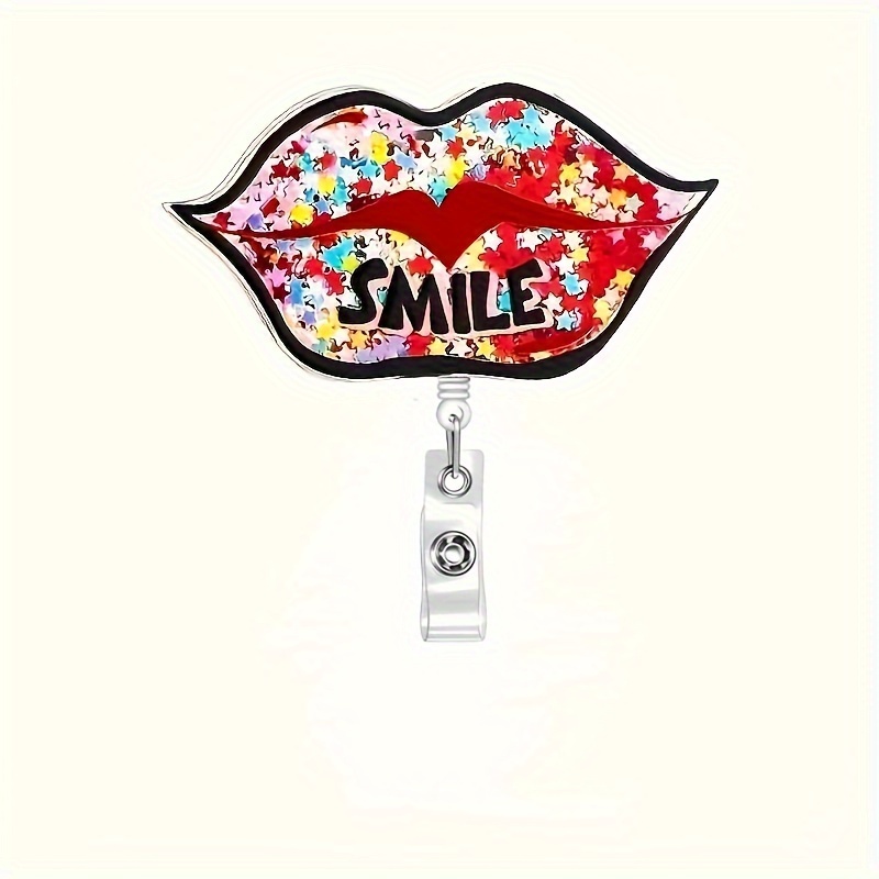 Sequins Smiles Face Needle Badge Holder Cute Retractable - Temu