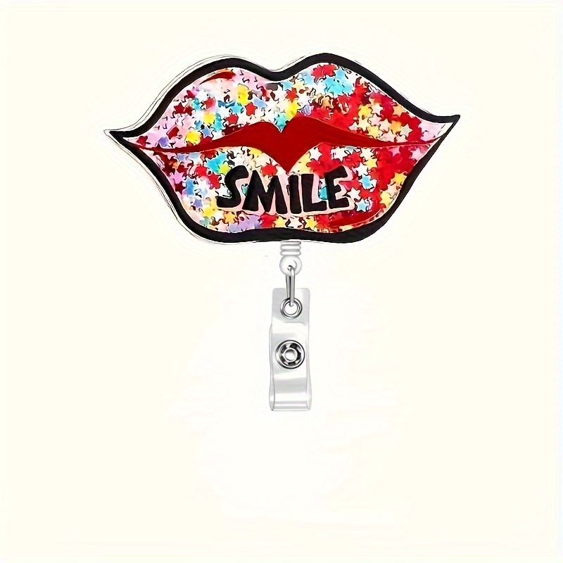  Badge Reel Retractable Smile Face Glitter Badge