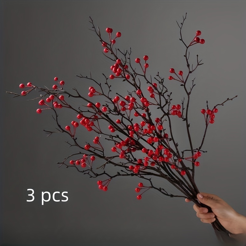 2pcs Christmas Berry Stems Artificial Holly Berries Branches Decoration  (Red)