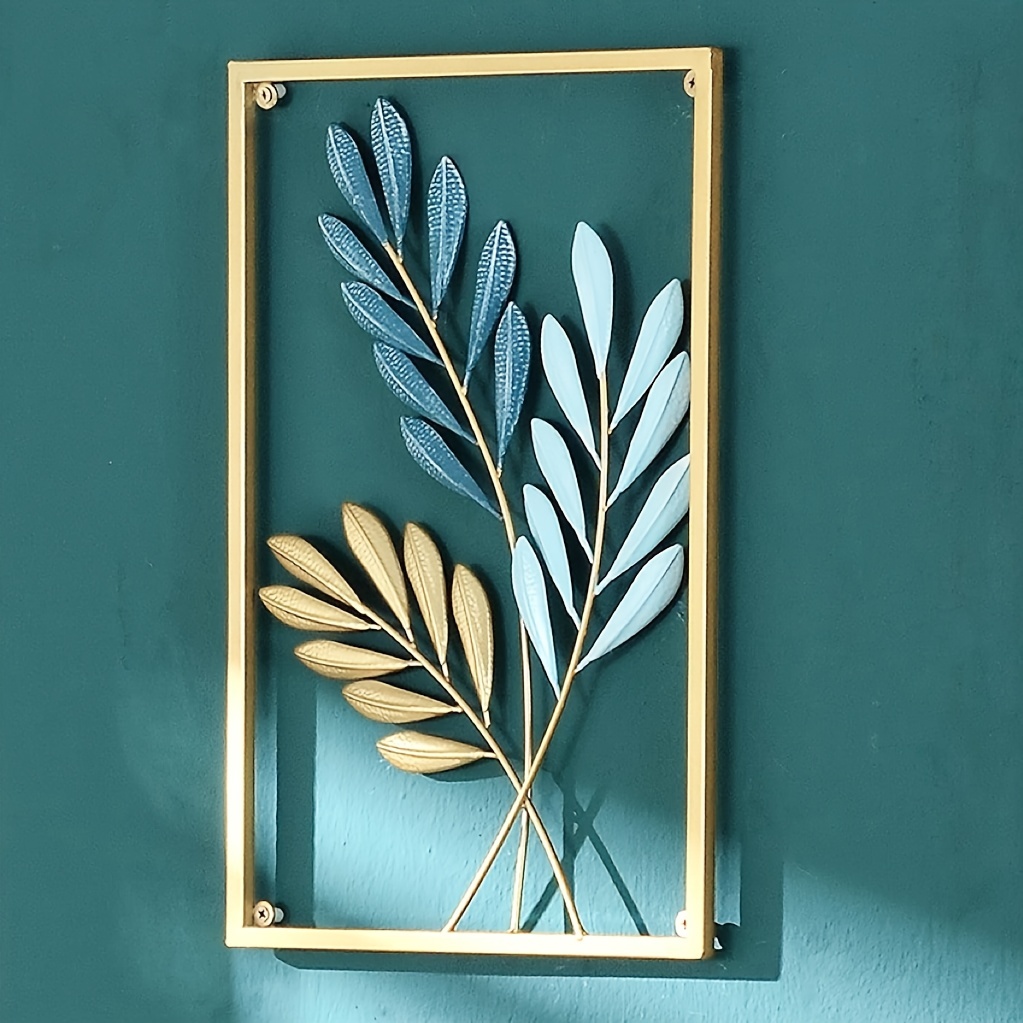 27.6 3 Pieces Modern Unique Lotus Leaves Metal Wall Decor Set with Gold  Square Frame