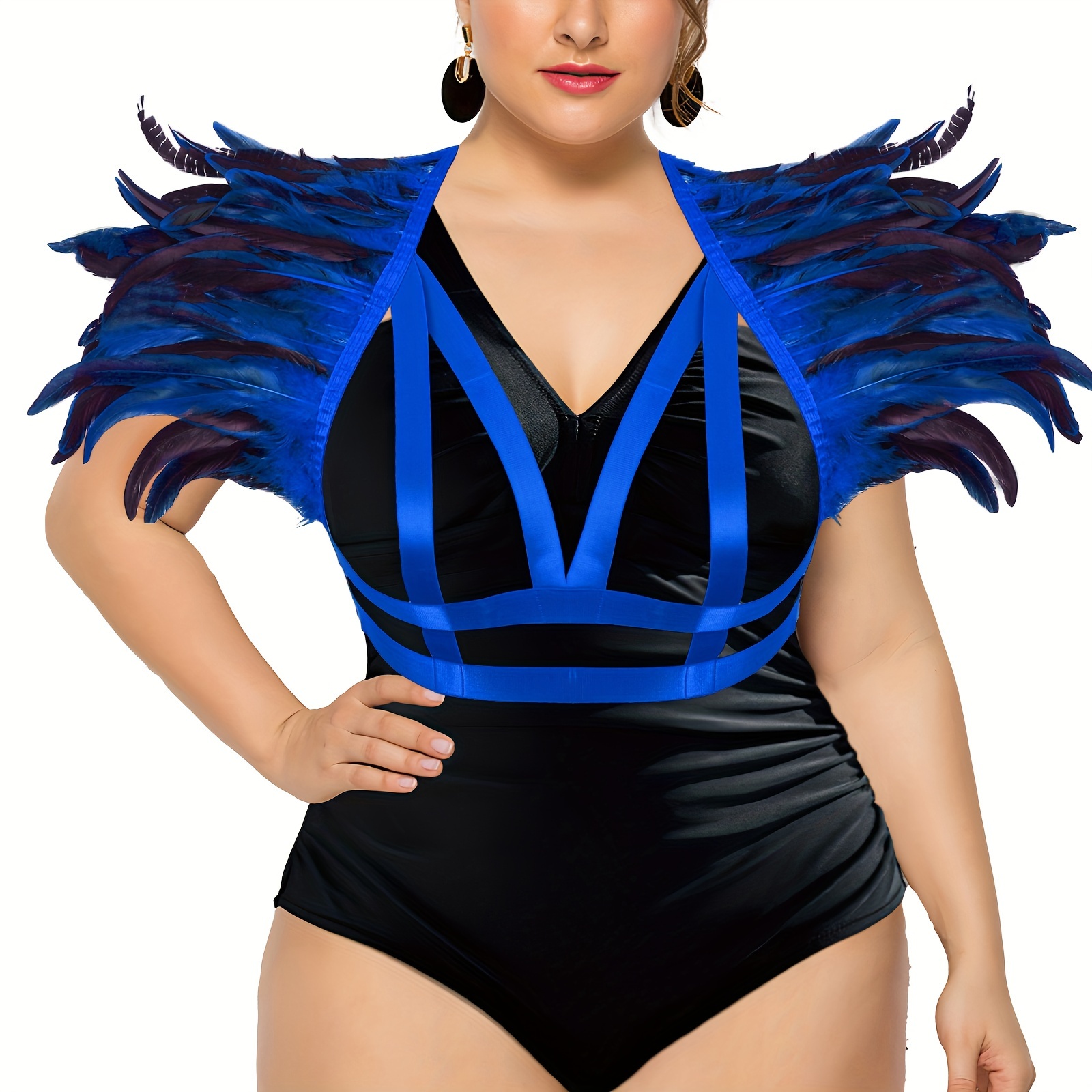 Plus Size Faux Feather Harness Women Gothic Hollow Body - Temu Canada