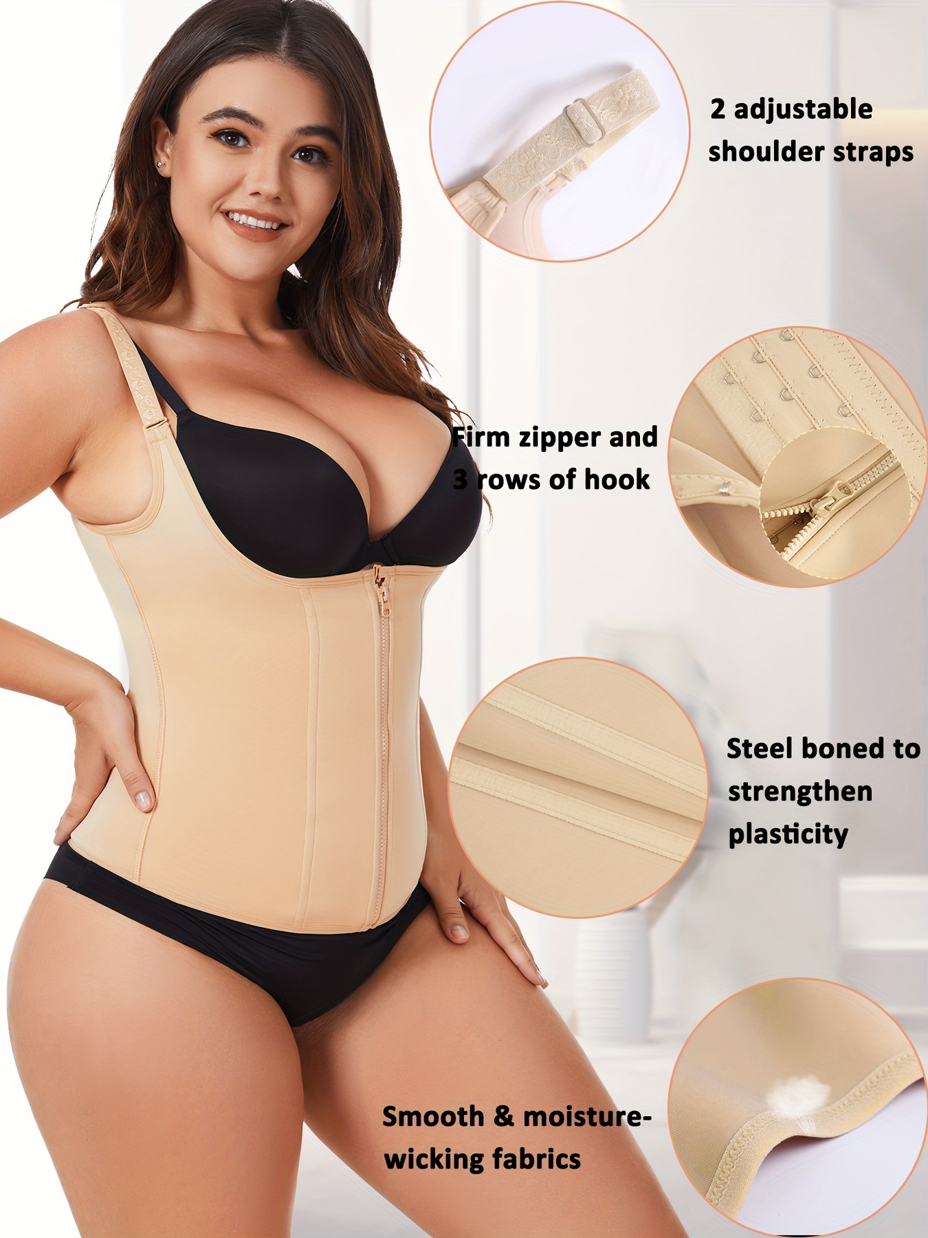 Plus Size Casual Shapewear, Women's Plus Tape Buckle Breast Lifting Tummy  Control Shapewear