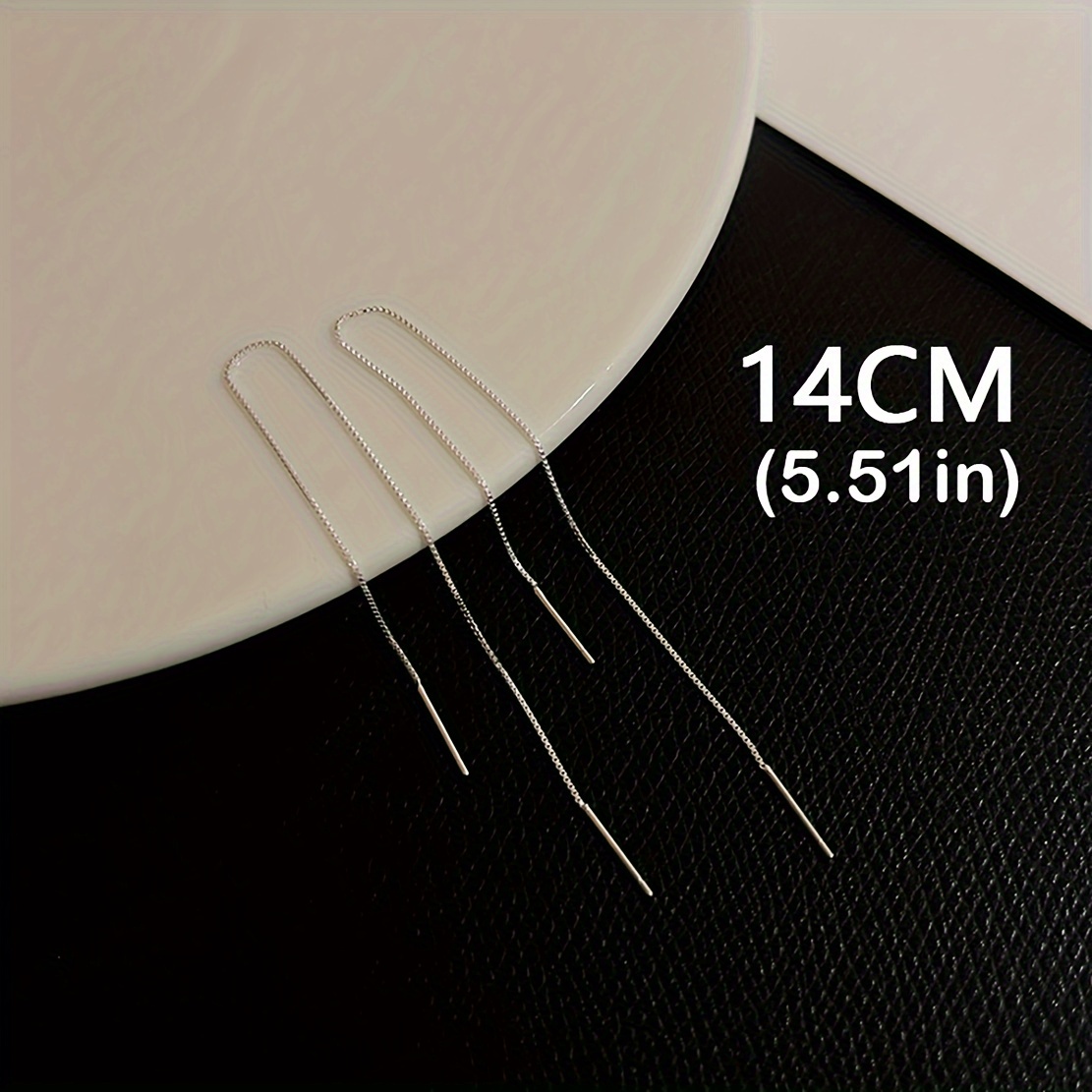 TEMU 1 Par de Aretes Largos Minimalistas con Pasador, Aro Plateado, Colgante Fácil, Cadena con Clip, Aretes para Mujer, Adiciones para , Regalo
