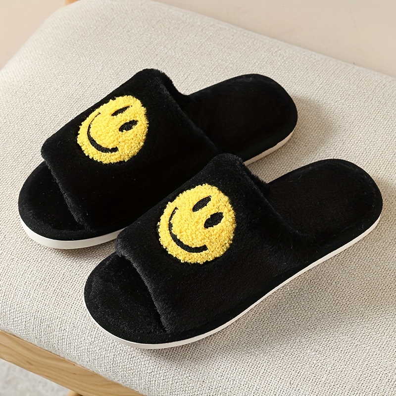 Women's Smile Face Pattern Slippers Casual Slip On Plush Shoes