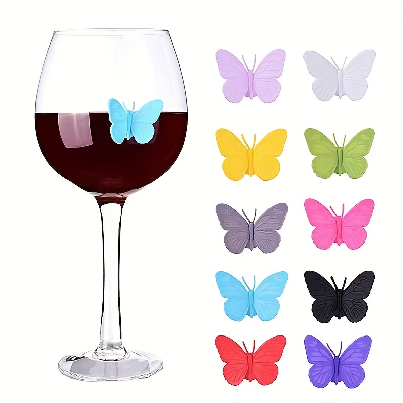 10pcs Silicone Wine Glass Markers Set Butterfly Style Glass Charms Wine  Charm Tags With Suction Cup Work On Stemless Glasses