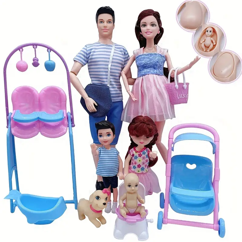 30cm boneca Barbie grávida, bebê grávida, conjunto de presente da família  para uma família de seis, brinquedos infantis