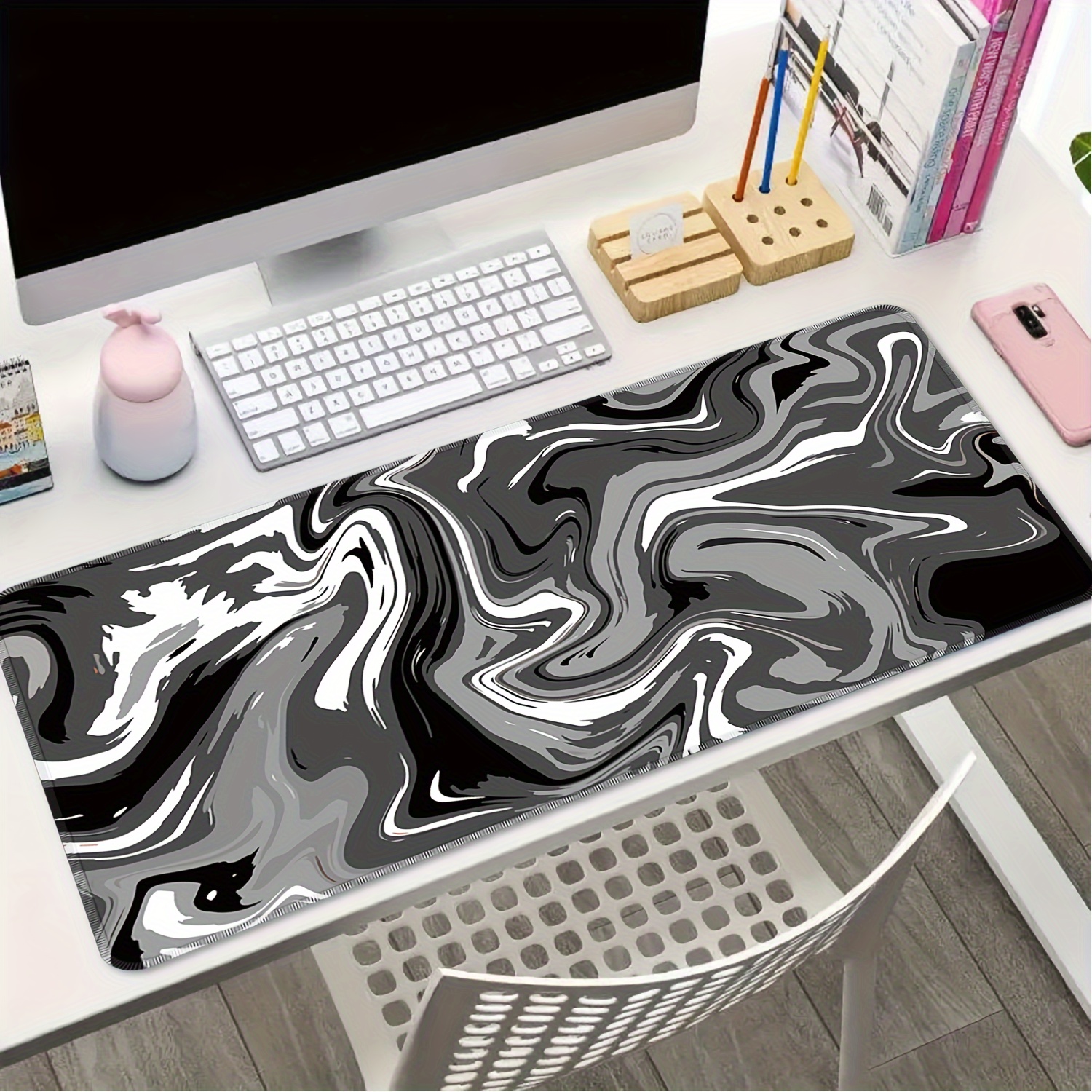 Acheter Grand tapis de souris blanc minimalisme, pour clavier, XXXL, en  caoutchouc, pour bureau, Design, Table d'ordinateur