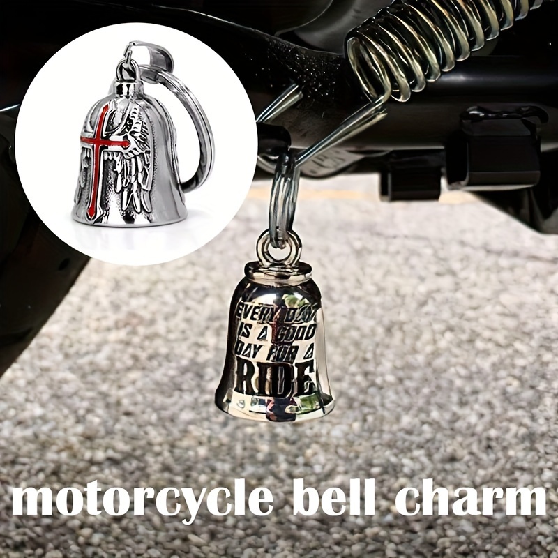 Campanas Gremlin para motocicletas: Campana de motocicleta de ángel de cruz  de Cristo con llavero | Campana accesorio de motociclista para la suerte