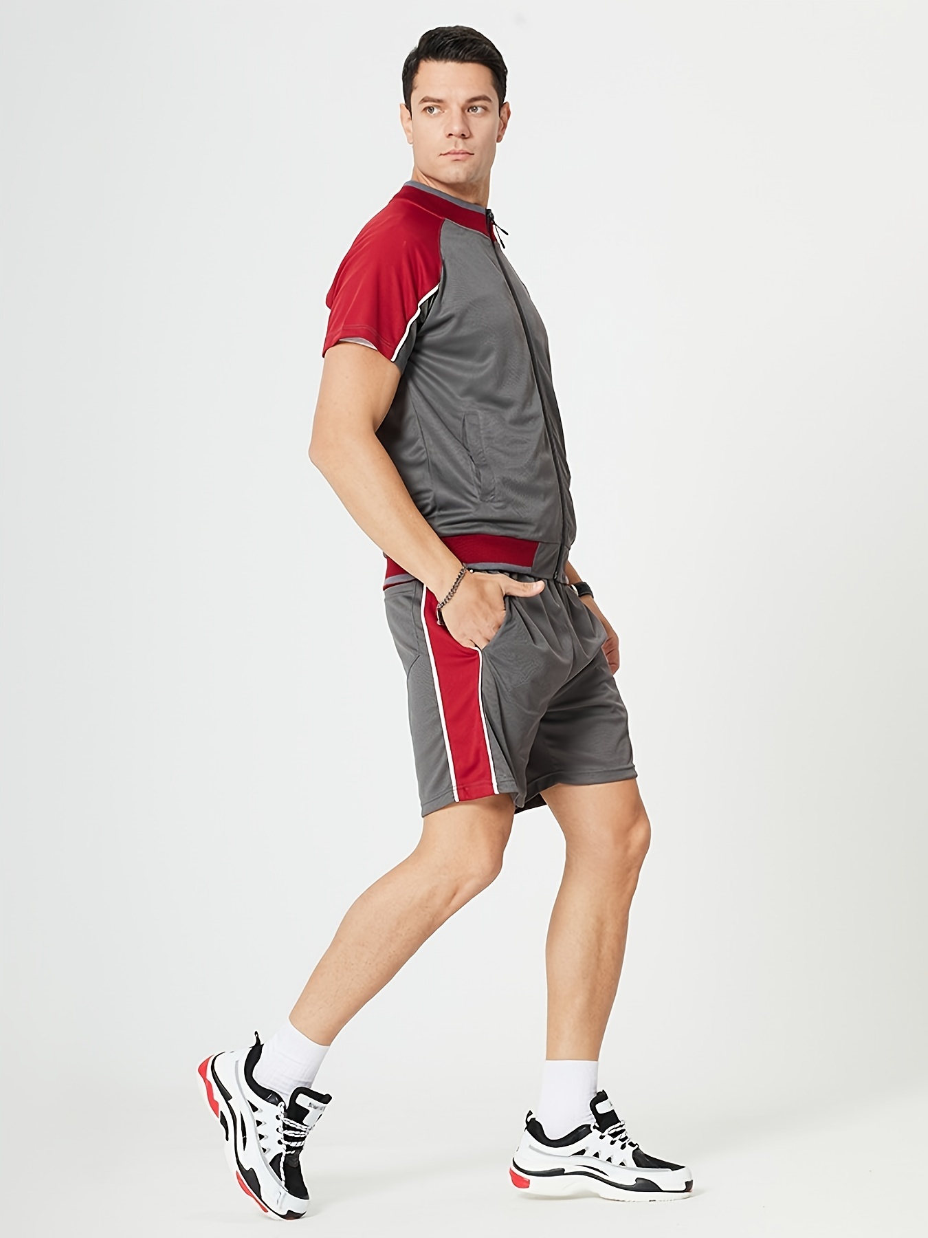 Men's Outdoor Fitness Jogging Short Set With Zip-up Short Sleeve