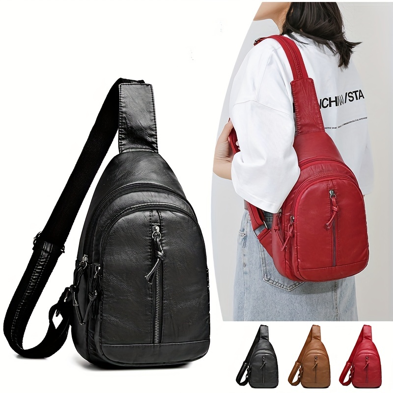 Double Zipper Front Sling Bag Multi Pockets Chest Purses - Temu