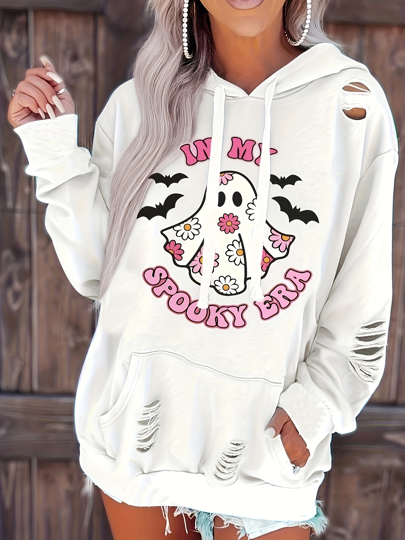 Women's Casual Long Sleeve Pullover Fashion Halloween Print Hooded