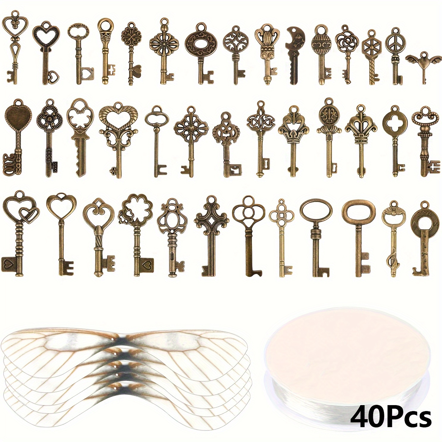 

40sets Charms Making Set, 40pcs Dragonfly Wings + 40pcs Vintage And Crystal String For Wedding Party Decorations