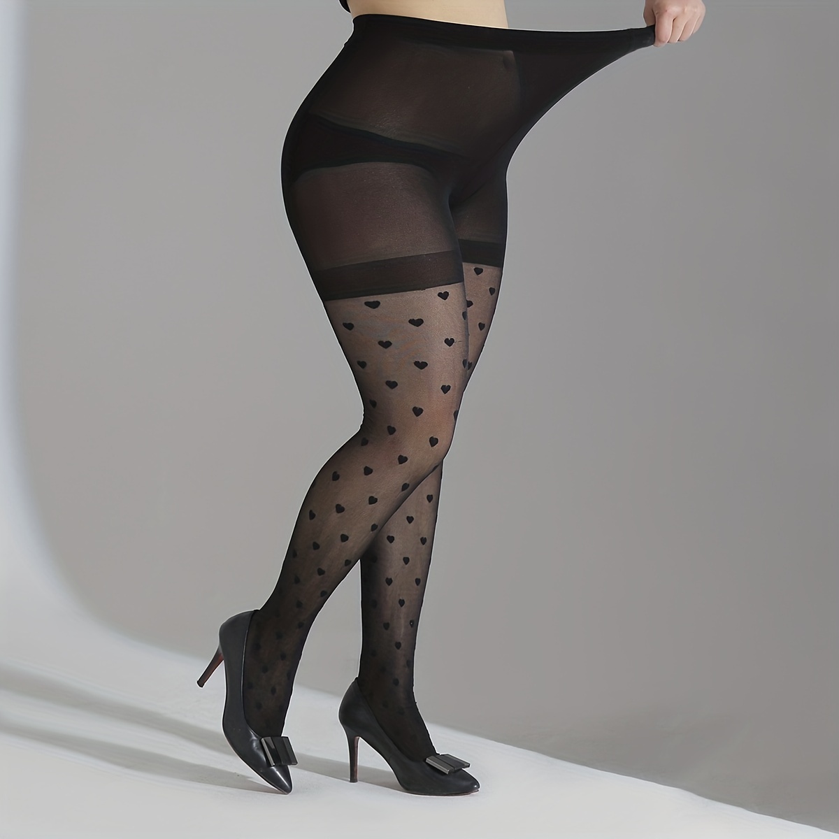 Plus Size Casual Stockings For 0XL-2XL, Women's Plus Solid Semi Sheer  Footed Stretchy High * Tights