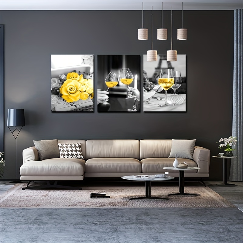 Kitchen Wall Decor Black And White Yellow Wall Art Bread - Temu