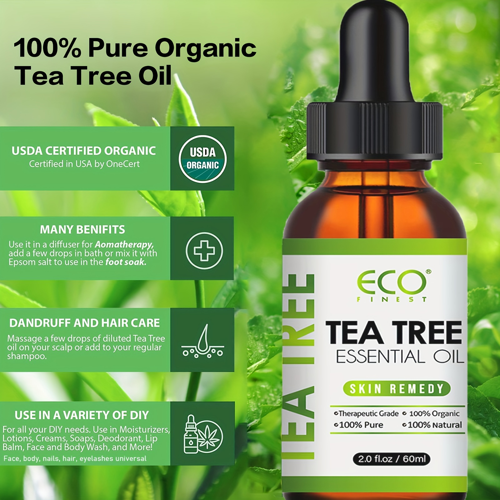 100% Natural Tea Tree Essential Oil Body Massage Unisex
