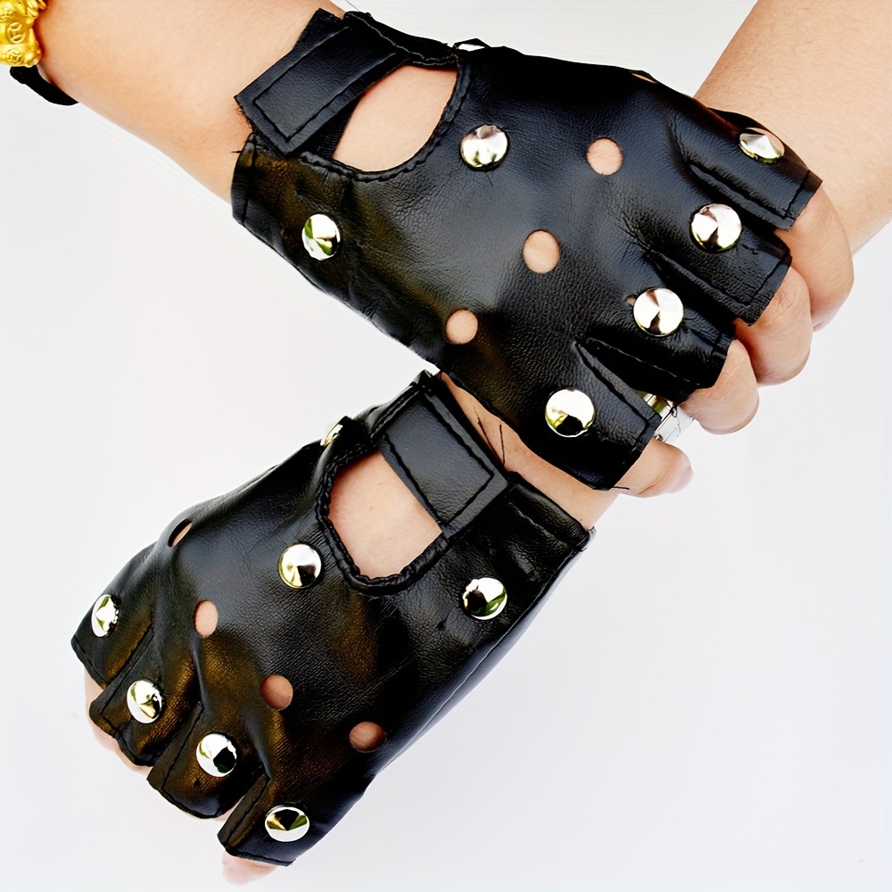 Skulls Rivet PU Leather Fingerless Gloves Men Women Fashion Hip Hop Women's  Gym Punk Gloves Half Finger Men's Gloves