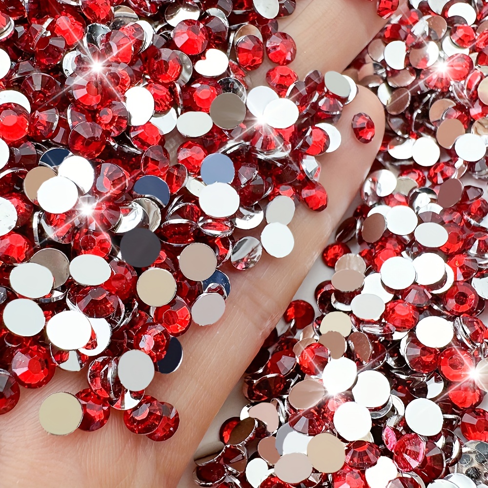 100-500pcs Red Flatback Resin Nail Art Rhinestones Round Gemstones