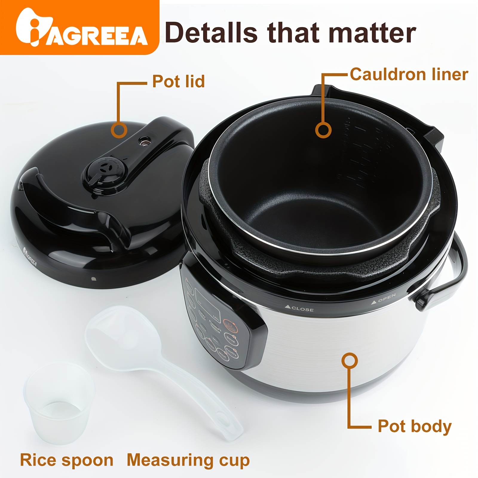 IAGREEA Fast Electric Pressure Cooker, Rice Cooker 3 Cups (Uncooked)