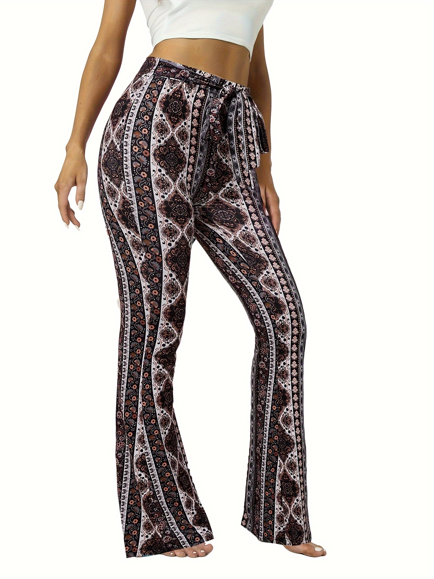 Ethnic Print Flared Leg Pants, Boho High Waist Long Length Pants, Women's  Clothing