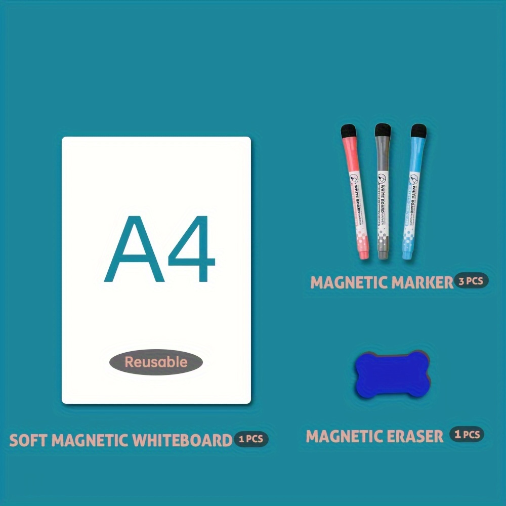 TEMU Blanc Magnétique Effaçable à Sec TRONMAG pour Réfrigérateur - Taille A3/A4, 1 Blanc, 3 Marqueurs Colorés & Gomme - Idéal pour la Planification