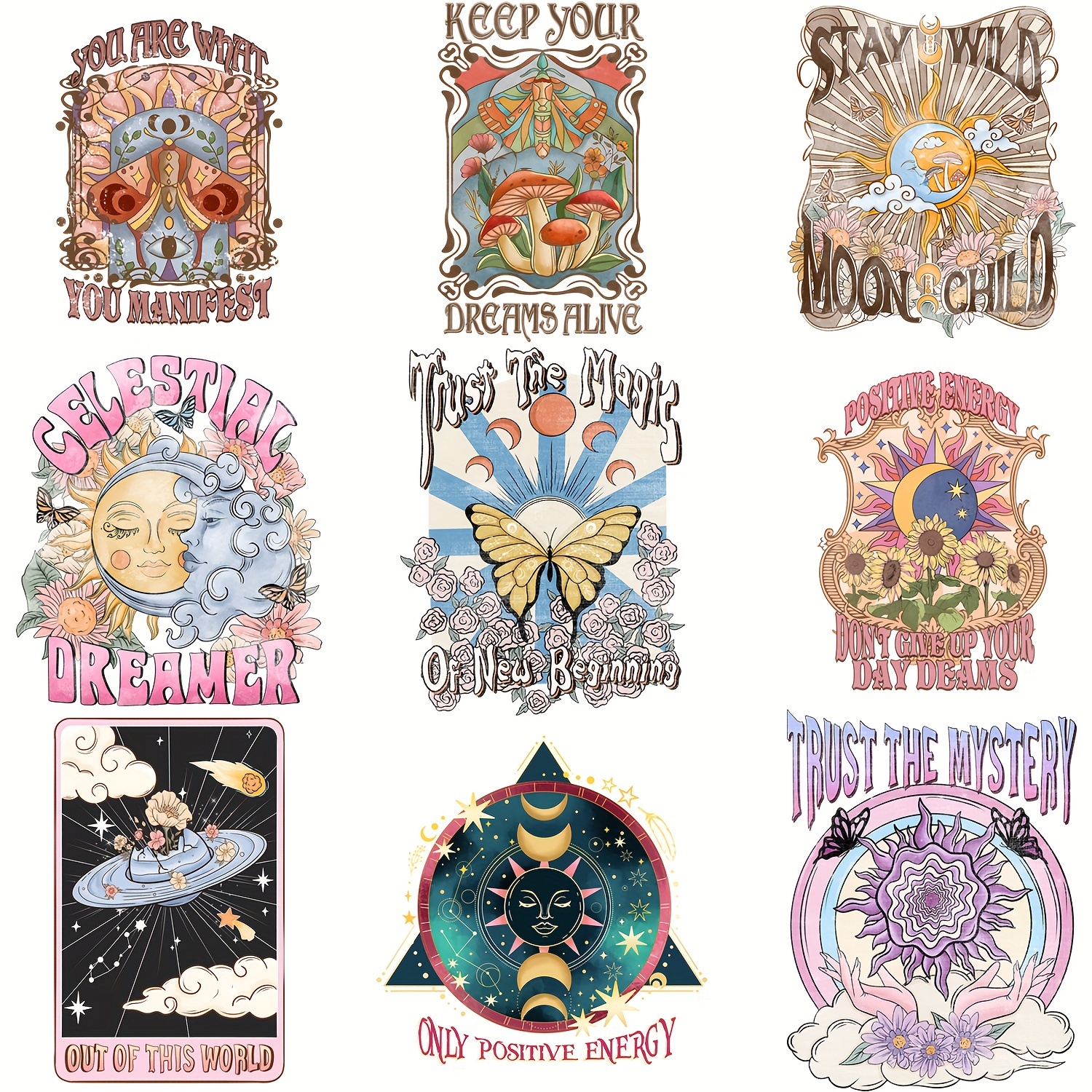 Boho Zodiac Theme Collection Graphic Iron Transfer Stickers - Temu