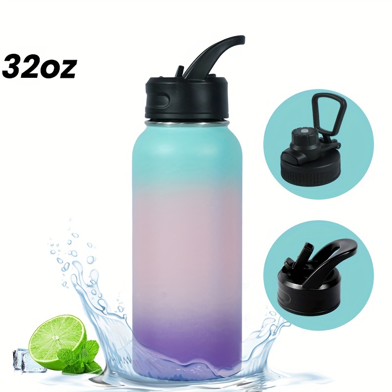 3Pcs/Set Double-layer 304 Stainless Steel Insulated Cup Set,Portable Water  Bottle With Three Lids, Suitable For Outdoor Camping