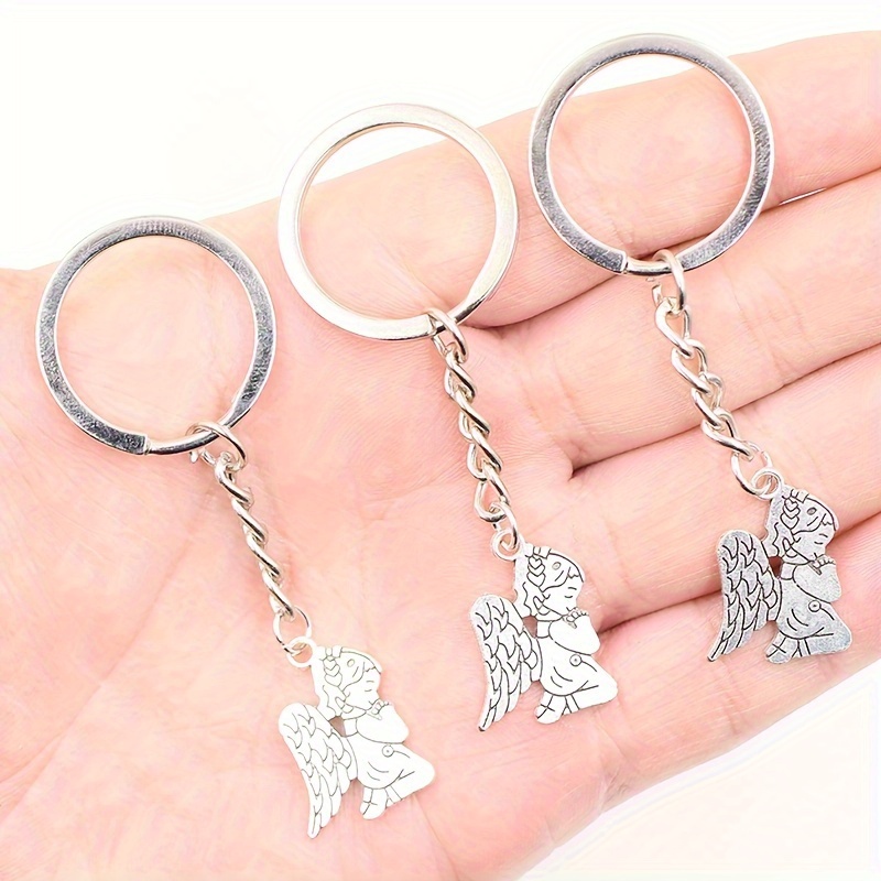 

10pcs Wing Guardian Angel Keychain For Lovers, Fashion Pendant For Backpack, Birthday Gift