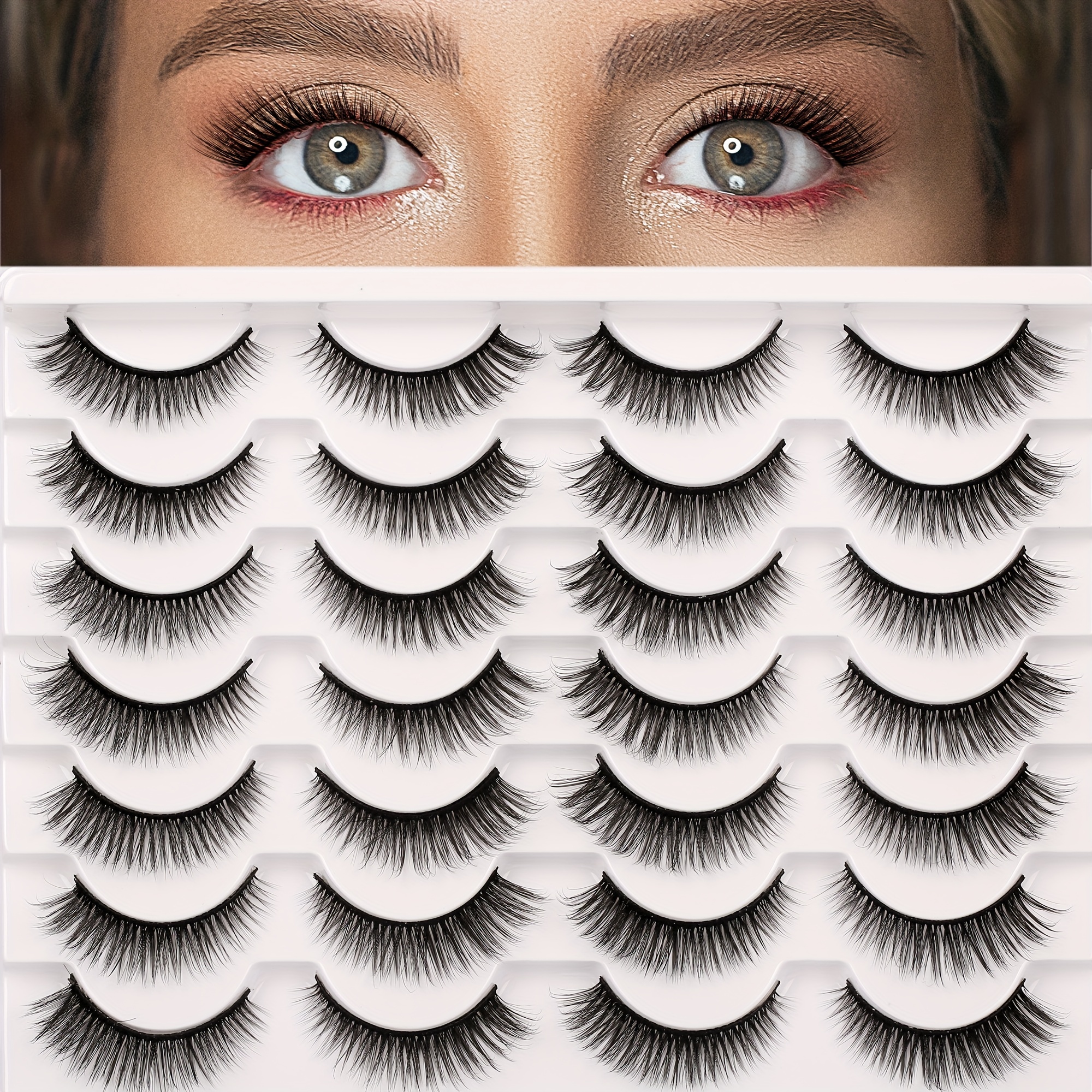 

14 Pairs False Eyelashes Faux 3d Mink Lashes Fluffy Cat Eye Wispy Lashes Natural Look 3-12mm/0.11-0.47 Fake Eyelashes