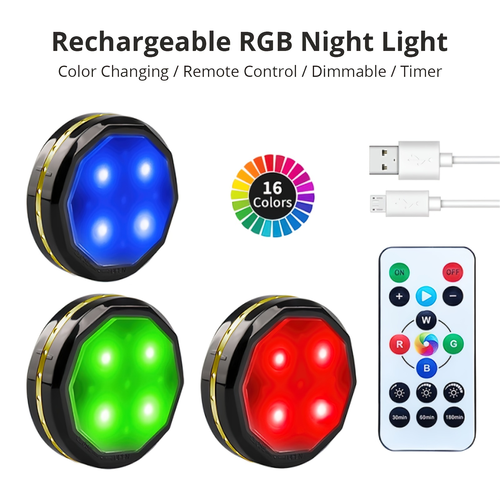 LED Puck Lights with Remote Control, Battery Operated Wireless Closet  Lights, Under Cabinet Lighting Stick on Tap Push Lights, Color Changing  Under