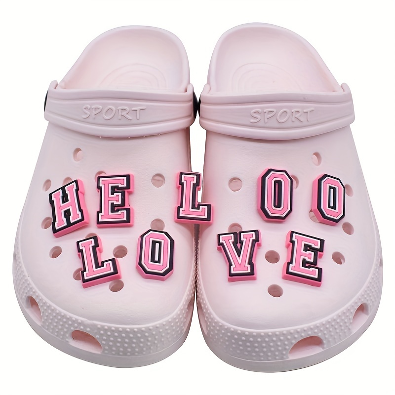 Pink Letter Croc Charms, Shoe Decoration Crocs