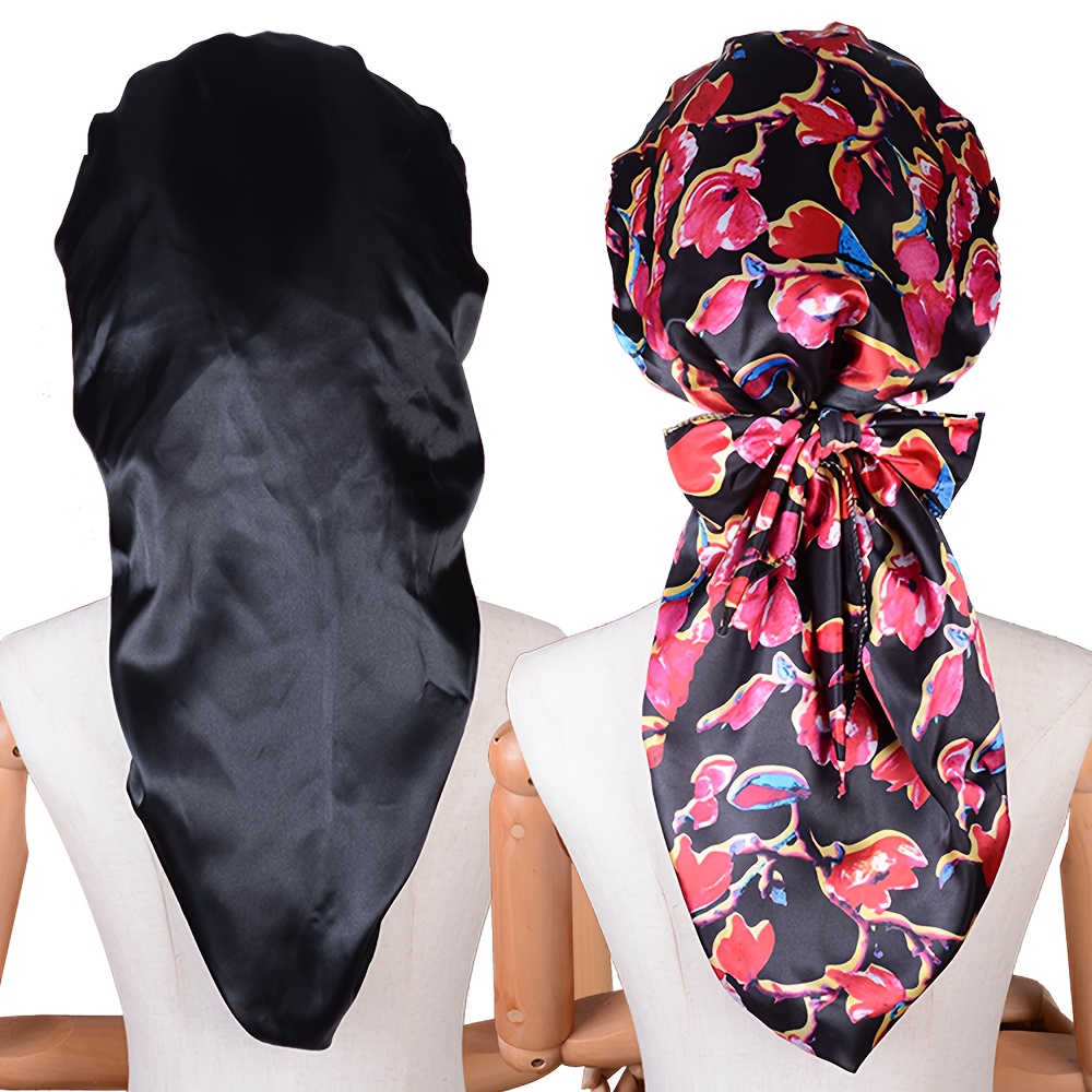 2PCS Satin Bonnet for Black Women Jumbo Hair Bonnet Adjustable