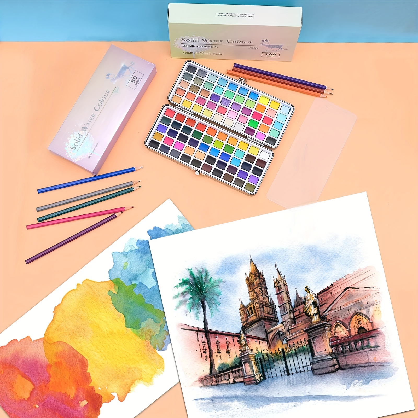 Kit de pintura de acuarela, juego de arte de dibujo portátil para adultos,  niños, suministros de arte profesional para principiantes como regalo con