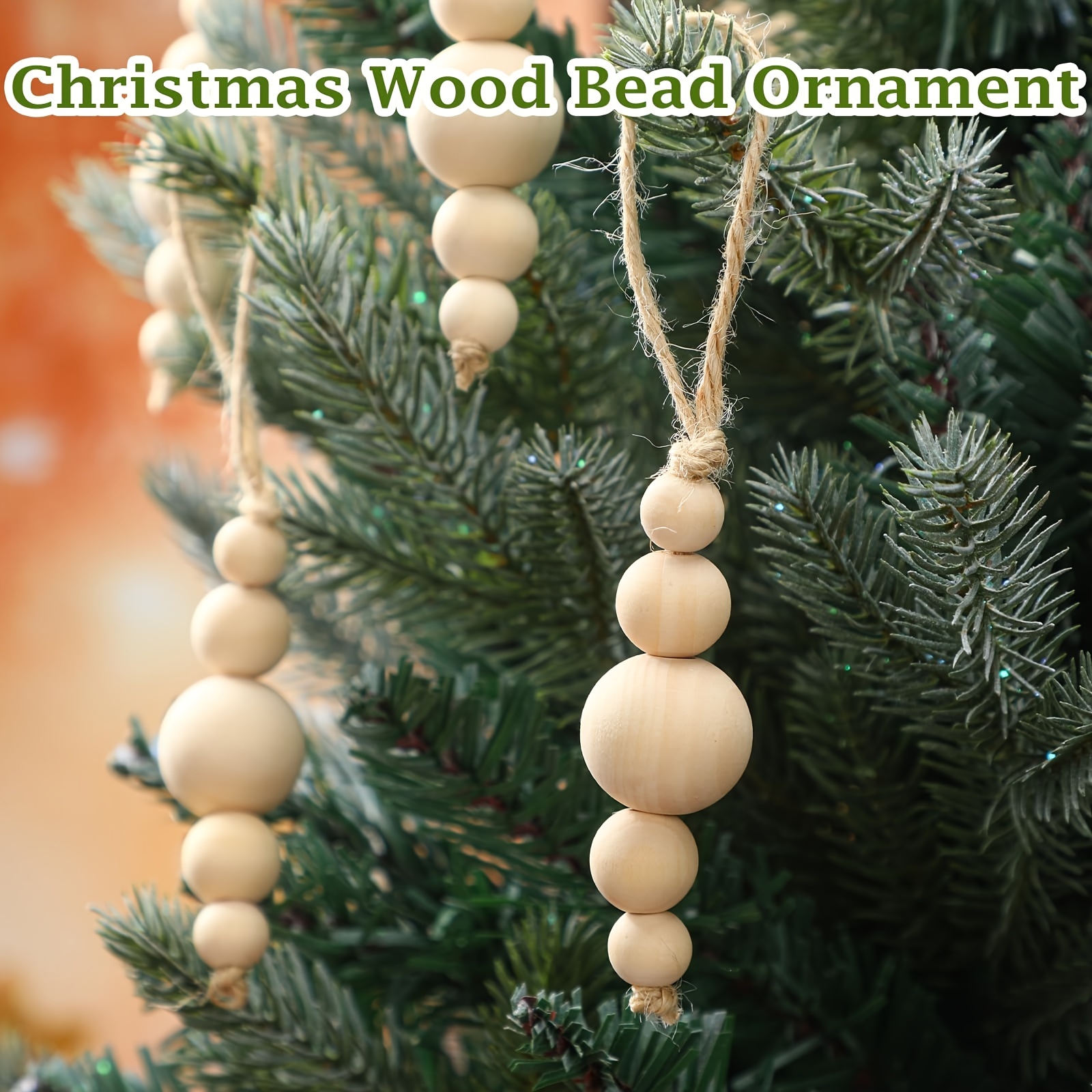 Hiboom 42 Pcs Christmas Wood Bead Ornament Christmas Tree Hanging Beads  Scandinavian Rustic Farmhouse Wood Beads for Christmas Natural Modern  Bohemian