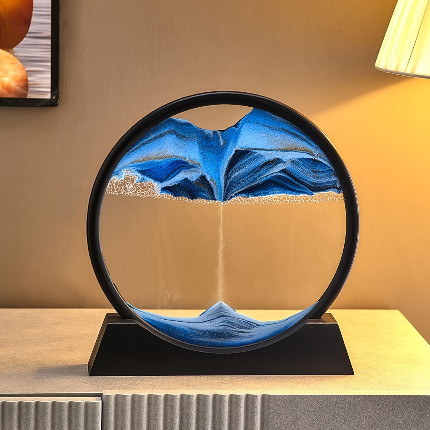 AOLIFLY Image d'art de sable mobile, peinture d'art de sable dynamique 3D,  paysage d'art de sable rond en verre, mouvement fluide pour la maison