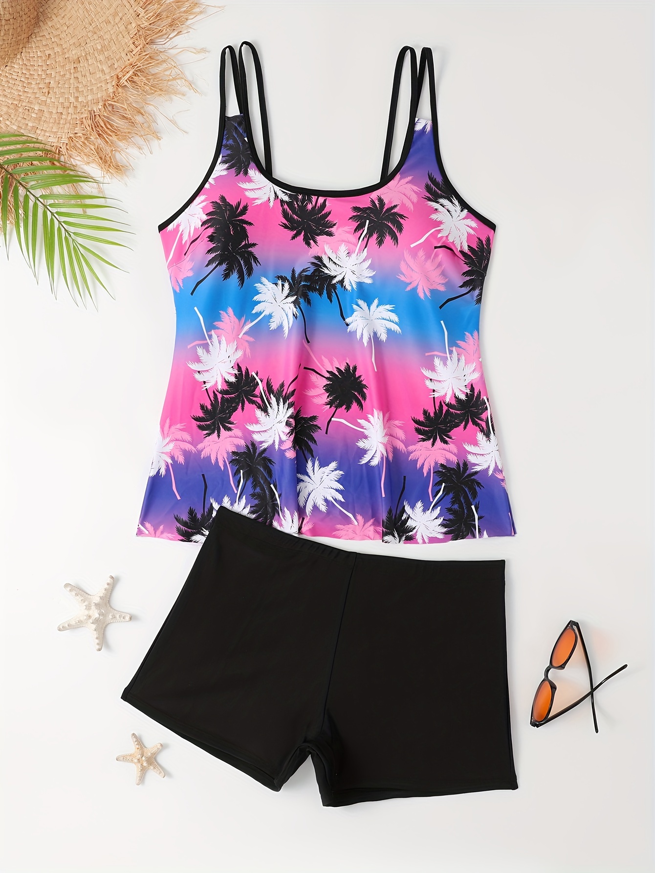 Vacay Swimsuit Set Plus Size Women s Plus Coconut Tree Print - Temu ...