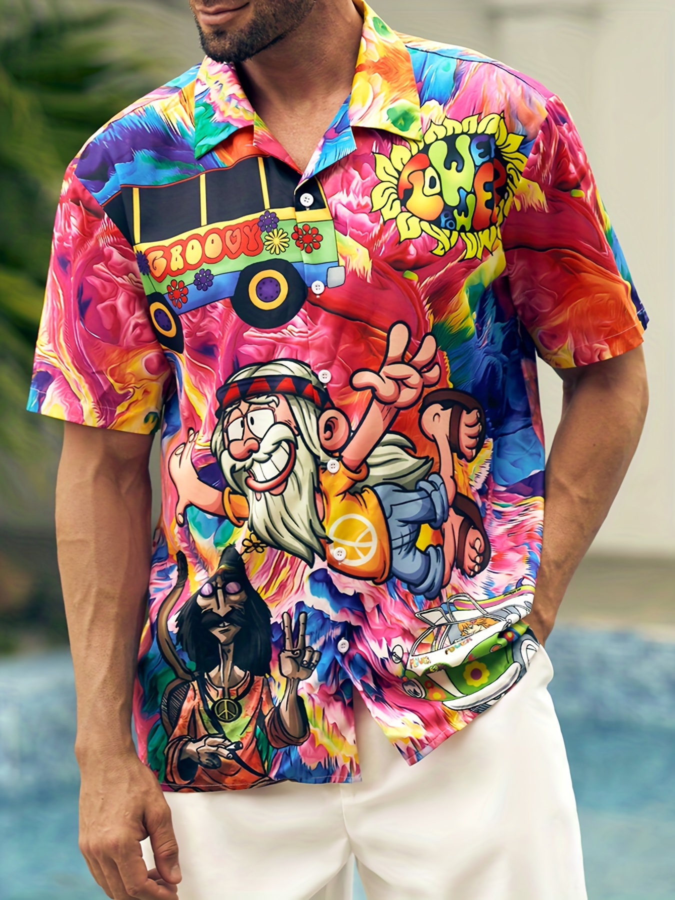 Men's Outfit Set Floral Leaf Pattern Hawaiian Shirt - Temu