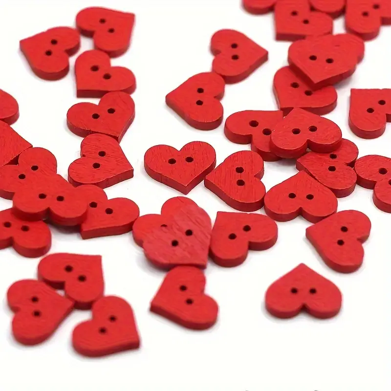 20/50/100pcs 20mm Red Wooden Heart Decorative Buttons Wedding Decorations  DIY Crafts Scrapbooking Sewing Cardmaking