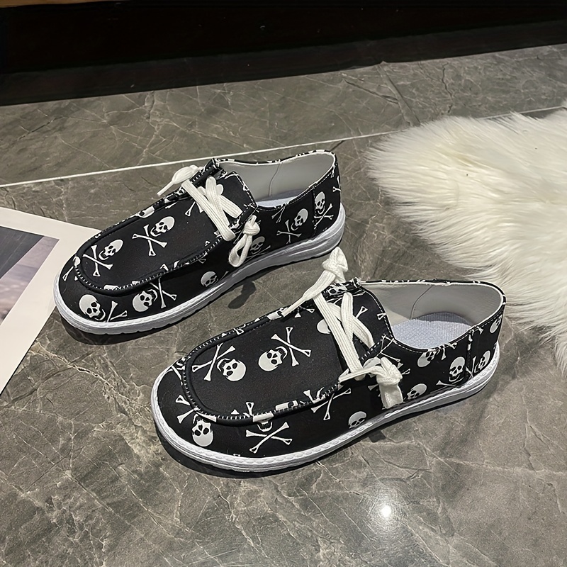 Women's Skull Pattern Low Boat Shoes Lightweight Sports Walking Shoes