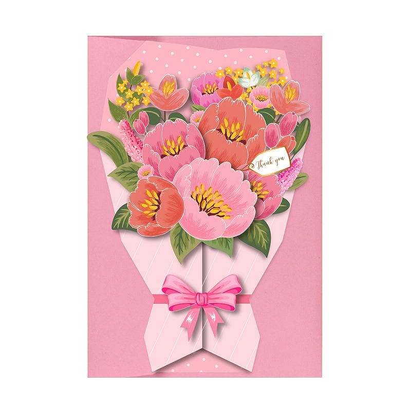 NUOBESTY 6pcs Bouquet Shaped Greeting Card Teacher Blessing Cards Employee  Appreciation Card Paper Flowers Bouquet Birthday Greeting Cards Growth Card